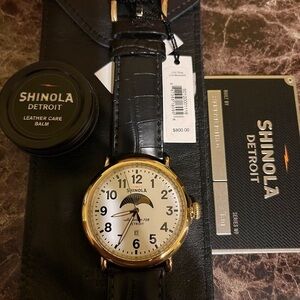 Shinola Gold Case with Black Leather Strap Watch